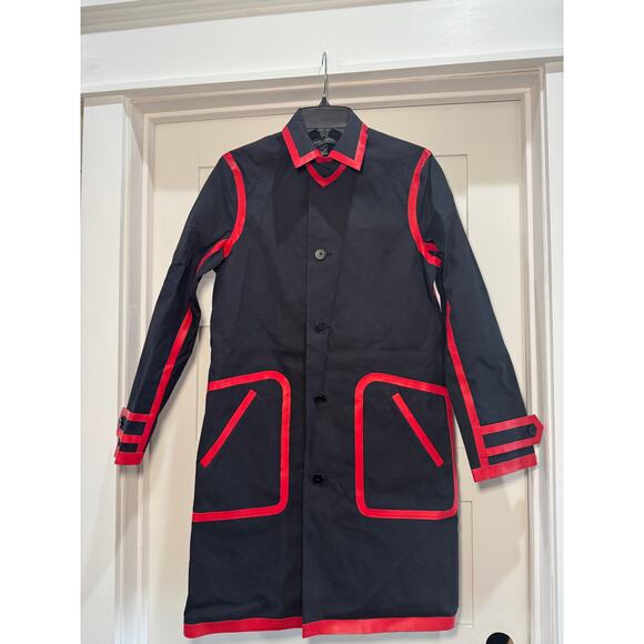Ralph Lauren New Women's Black Label-Black Trench Coat Red Trim Size 4 - Italy - Picture 1 of 16